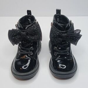 Nine West toddler combat boots in black patent‎ leather